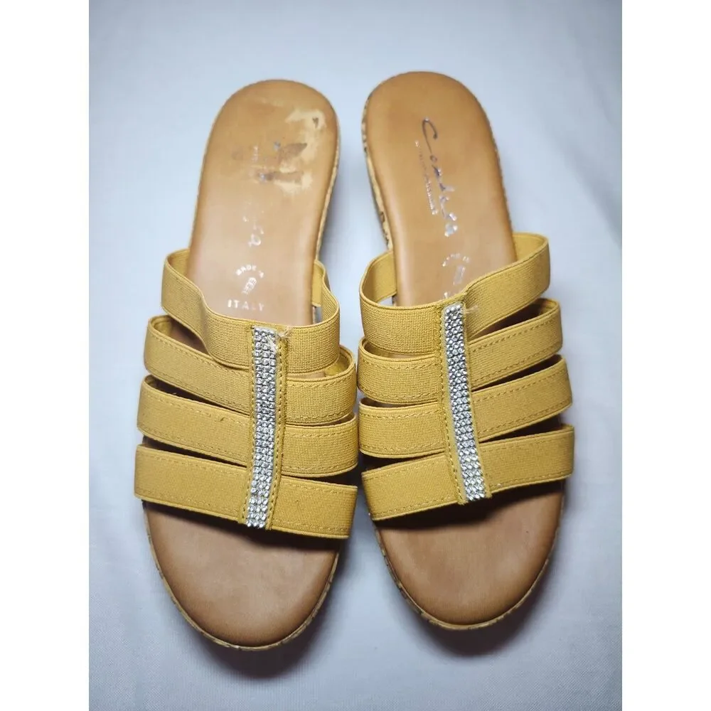 Contesa Italian Wedge Sandals Tan Strappy Bohemian Size 9M